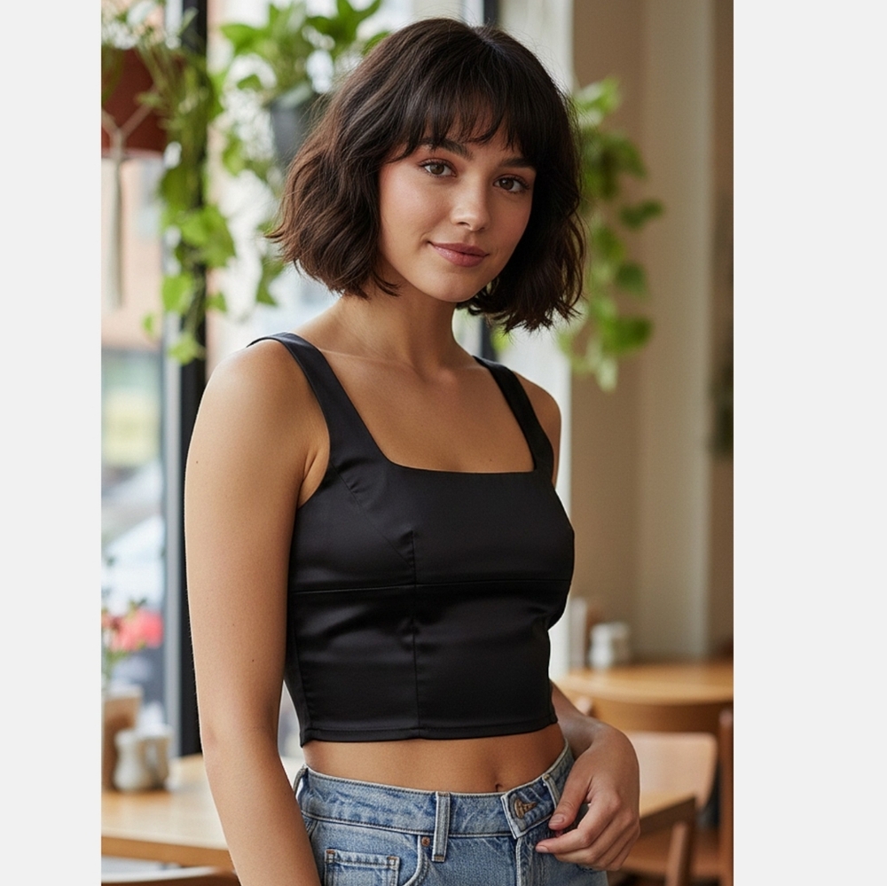 Wilfred Shine Bustier in Black Crop Tank NWT